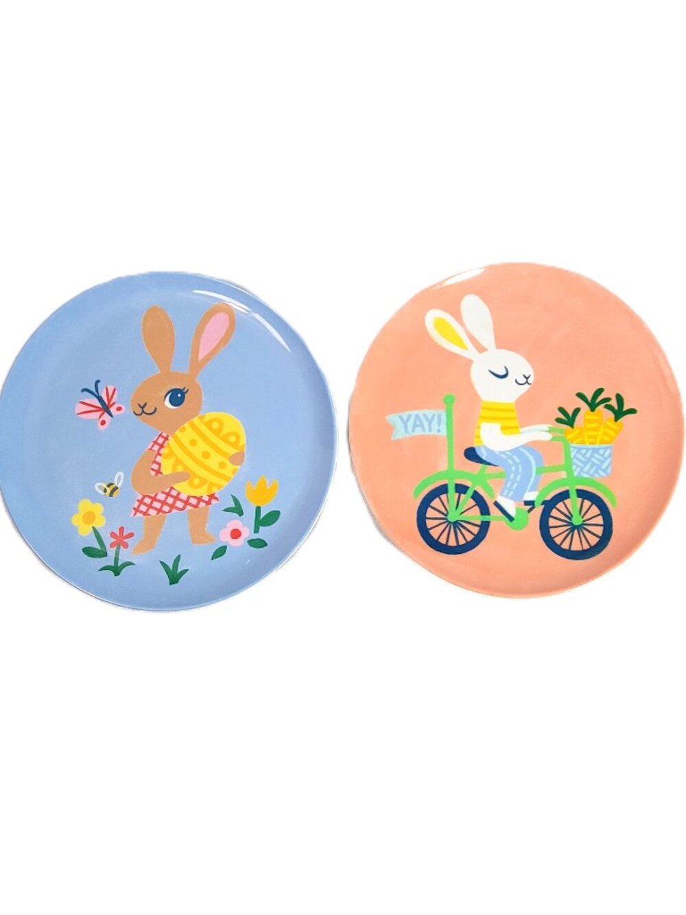 Set of 2 Target Spritz Easter Bunny Melamine Plates Bicycle Flower Egg 10"